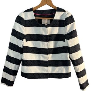Banana Republic Black White Woven Striped Scalloped Blazer Career Sz 12 Parisian